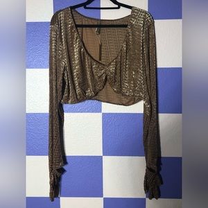 NWT SKIMS Velvet Logo Gloved Crop Top in Chai - Size 4X